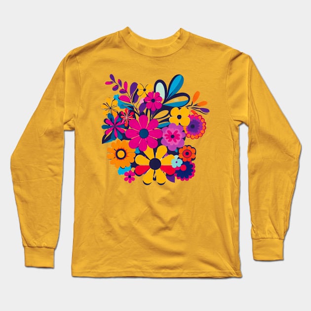 A design featuring a vibrant bouquet of colorful flowers, inspired by the flower power movement of the 1960s. Long Sleeve T-Shirt by maricetak